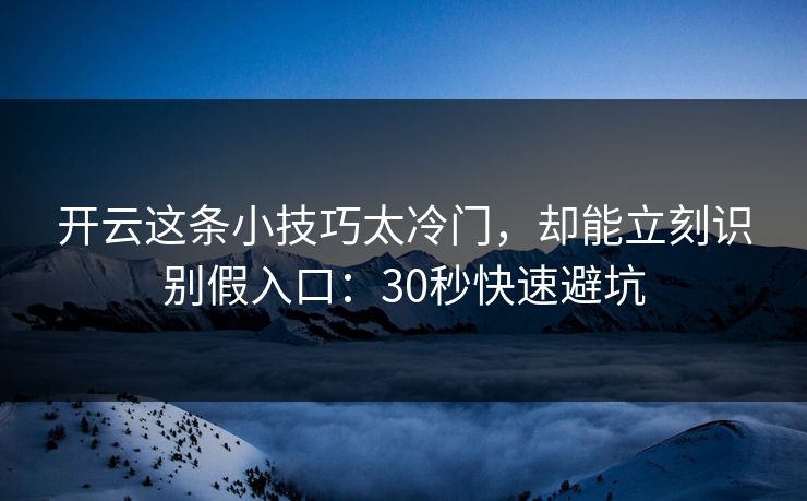 开云这条小技巧太冷门，却能立刻识别假入口：30秒快速避坑