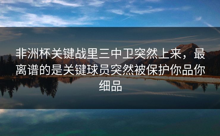 非洲杯关键战里三中卫突然上来，最离谱的是关键球员突然被保护你品你细品